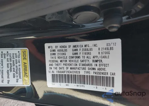 2012 Acura Tl 3.5 из США, поврежденный, VIN 19UUA8F29CA026926